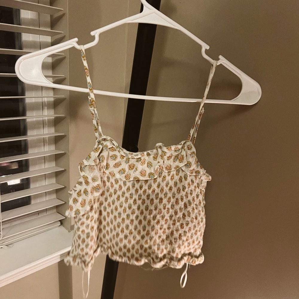 Pink Rose Tan Crop Ruffled Tie Front Camisole